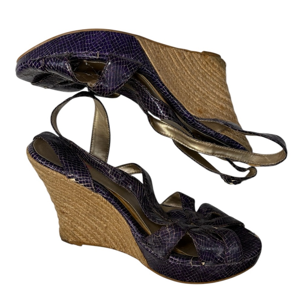 Y2K Purple Faux Snakeskin Wedge Sandals